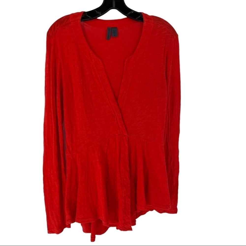 Anthropologie Left of Center Blood Orange Faux Wrap Slub Draped Hem Top - Sz M